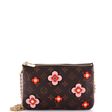 Louis Vuitton Double Zip Pochette Limited Edition Blooming Flowers Monogram Canvas