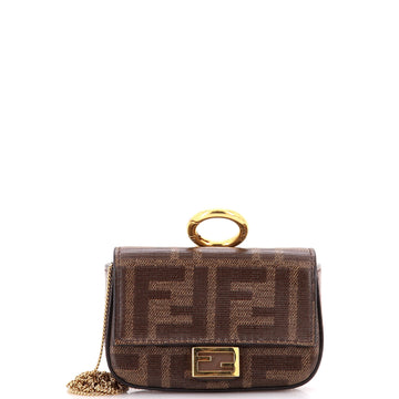 Fendi Chain Baguette Charm Bag Zucca Coated Canvas Nano