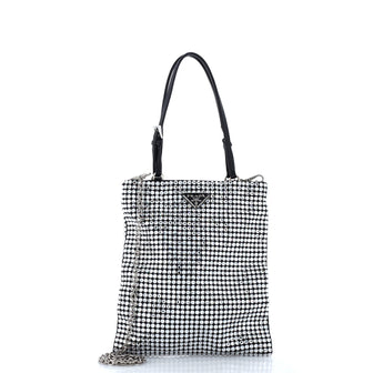Prada Convertible Open Tote Crystal Embellished Satin Mini