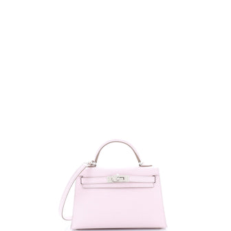 Hermes Kelly Mini II Bag Pink Epsom with Palladium Hardware 20