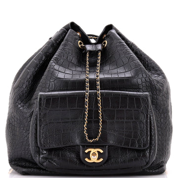 Chanel Drawstring Backpack Crocodile Embossed Calfskin Large