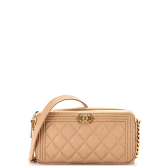 Chanel Boy Double Zip Clutch with Chain Quilted Caviar