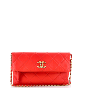 Chanel Fold Over Chain Clutch Quilted Calfskin Small