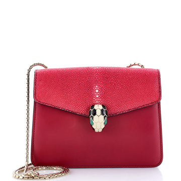 Bvlgari Serpenti Forever Square Shoulder Bag Leather and Stingray Small