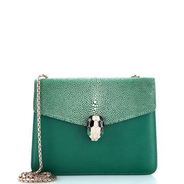 Bvlgari Serpenti Forever Square Shoulder Bag Leather and Stingray Small