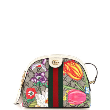 Gucci Ophidia Dome Shoulder Bag Flora GG Coated Canvas Small