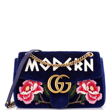 Gucci GG Marmont Flap Bag Embroidered Matelasse Velvet Medium