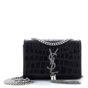 Saint Laurent Classic Monogram Tassel Crossbody Bag Crocodile Embossed Leather Small