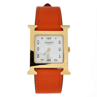 Hermes Heure H Quartz Watch Plated Metal and Leather 26