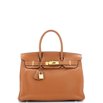 Hermes Birkin Handbag Brown Clemence with Gold Hardware 30