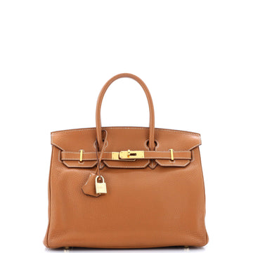 Hermes Birkin Handbag Brown Clemence with Gold Hardware 30