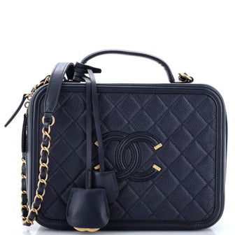 Chanel Filigree Vanity Case Quilted Caviar Large