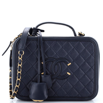 Chanel Filigree Vanity Case Quilted Caviar Large