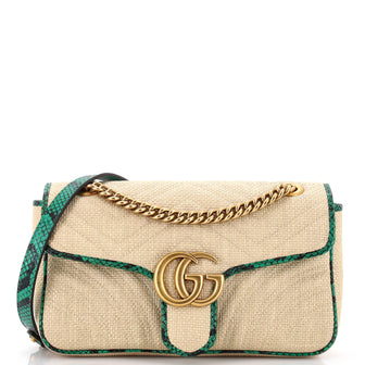 Gucci GG Marmont Flap Bag Matelasse Raffia with Snakeskin Small