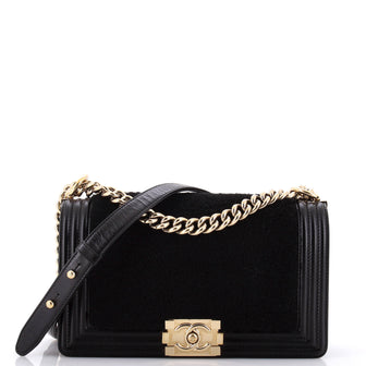 Chanel Boy Flap Bag Shearling with Leather Old Medium