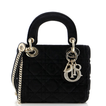 Christian Dior Lady Dior Chain Bag Cannage Quilt Velvet with Crystal Charms Mini
