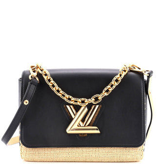 Louis Vuitton Twist Convertible Handbag Leather and Raffia MM