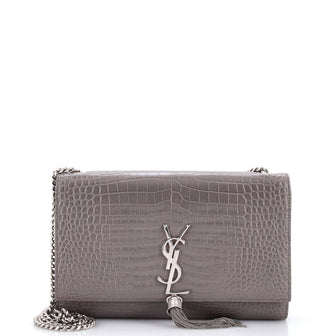 Saint Laurent Classic Monogram Tassel Crossbody Bag Crocodile Embossed Leather Medium