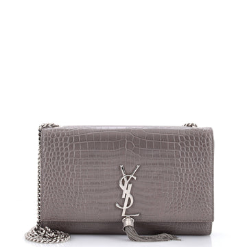 Saint Laurent Classic Monogram Tassel Crossbody Bag Crocodile Embossed Leather Medium