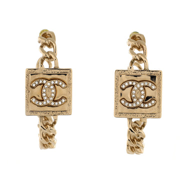Chanel CC Square Chain Hoop Earrings Metal with Crystals