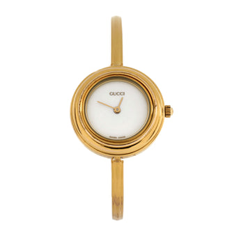 Gucci 1100 Interchangeable Bezel Bangle Quartz Watch Plated Metal with Plastic 26