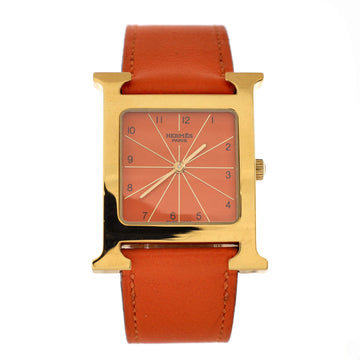 Hermes Heure H Quartz Watch Plated Metal and Leather 26