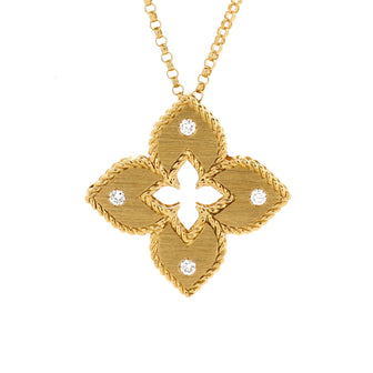 Roberto Coin Venetian Princess Flower Pendant Necklace 18K Yellow Gold with Diamonds Small