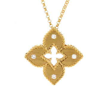 Roberto Coin Venetian Princess Flower Pendant Necklace 18K Yellow Gold with Diamonds Small