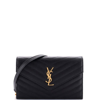 Saint Laurent Classic Monogram Wallet on Chain Matelasse Chevron Leather Small