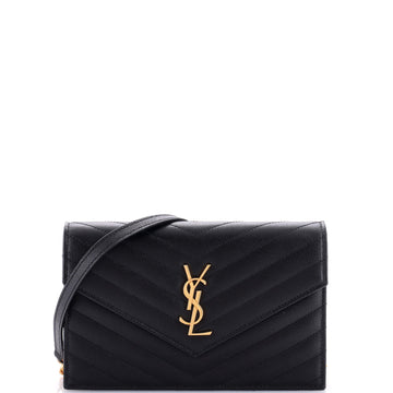 Saint Laurent Classic Monogram Wallet on Chain Matelasse Chevron Leather Small
