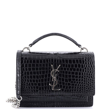 Saint Laurent Sunset Top Handle Chain Wallet Crocodile Embossed Leather