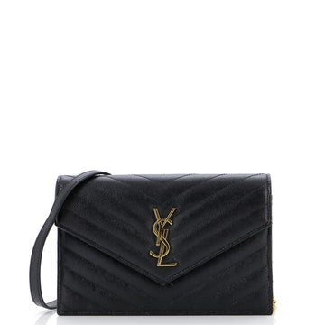 Saint Laurent Classic Monogram Wallet on Chain Matelasse Chevron Leather Small
