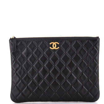 Chanel Textured CC O Case Clutch Quilted Lambskin Medium