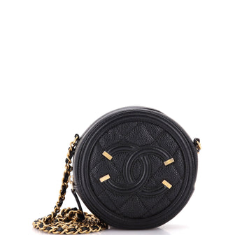 Chanel Filigree Round Clutch with Chain Quilted Caviar Mini