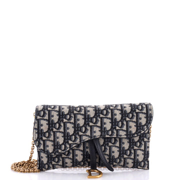 Christian Dior Saddle Chain Wallet Oblique Canvas
