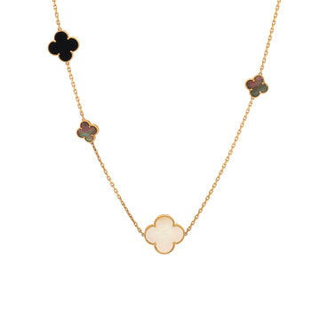 Van Cleef & Arpels Magic Alhambra 16 Motifs Long Necklace 18K Yellow Gold with Mother of Pearl and Onyx