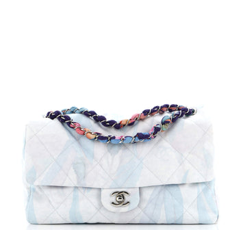 Chanel Jungle Jeans Flap Bag Quilted Printed Denim Large