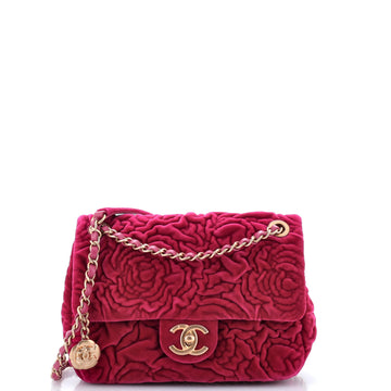 Chanel Square Classic Single Flap Bag Camellia Velvet Mini