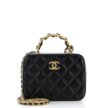 Chanel Woven Chain Top Handle Vanity Case Quilted Lambskin Small