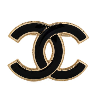 Chanel Two Tone CC Brooch Metal and Enamel