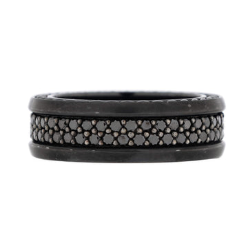 David Yurman Streamline 2 Row Band Ring Titanium with Black Diamonds