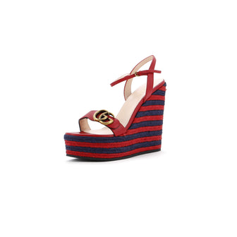 Gucci Women's GG Marmont Wedge Espadrille Sandals Leather