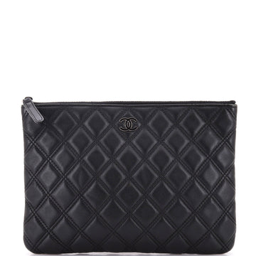 Chanel Double Stitch O Case Clutch Lambskin Medium
