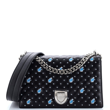 Christian Dior Diorama Clasp Flap Bag Embroidered Leather Medium