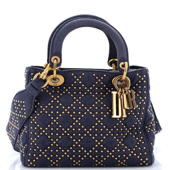 Christian Dior Supple Lady Dior Bag Cannage Studded Denim Medium