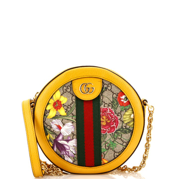 Gucci Ophidia Round Shoulder Bag Flora GG Coated Canvas Mini