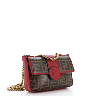 Fendi FF Logo Stamp Flap Bag Zucca Coated Canvas Mini