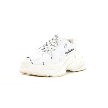 Balenciaga Women's Allover Logo Triple S Sneakers Printed Technical Fabric and Faux Leather