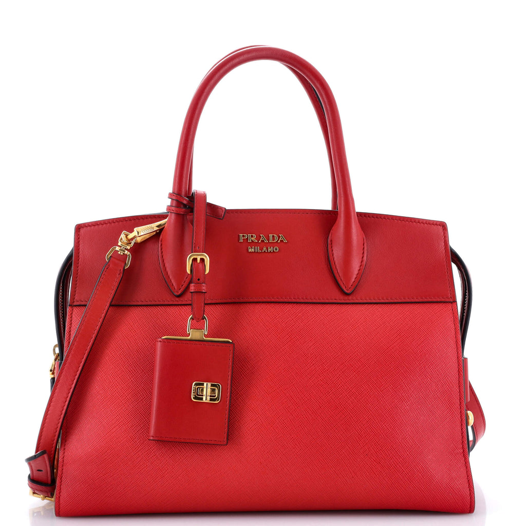 Prada Esplanade Tote Saffiano with City Calf Medium Red 3046471
