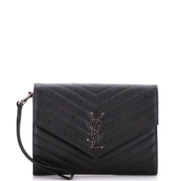 Saint Laurent Classic Monogram Envelope Wristlet Clutch Matelasse Chevron Leather